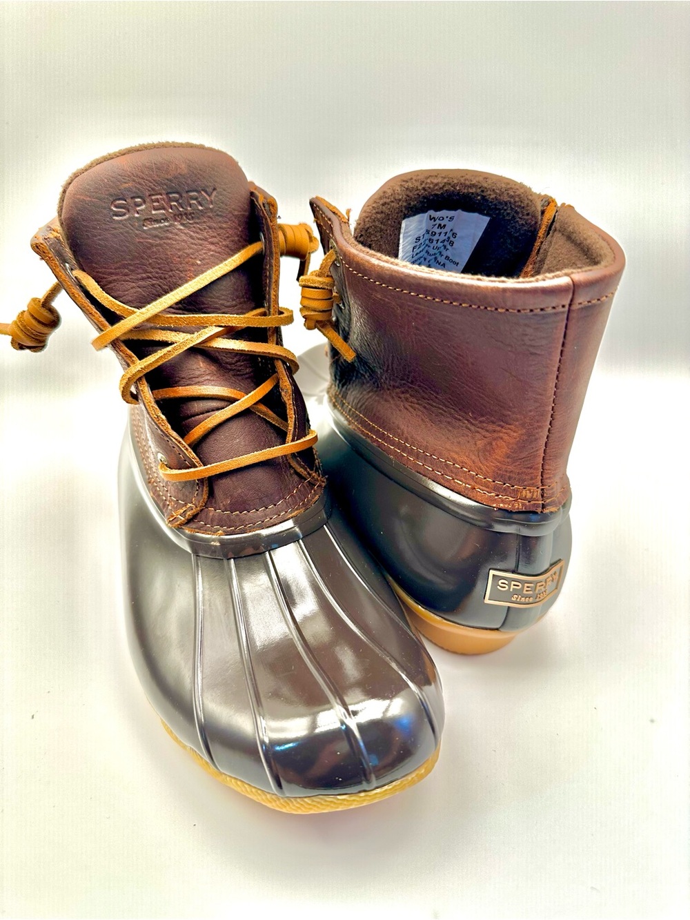 NEW Sperry Brown Leather Waterproof Rain Boots Women’s 7M